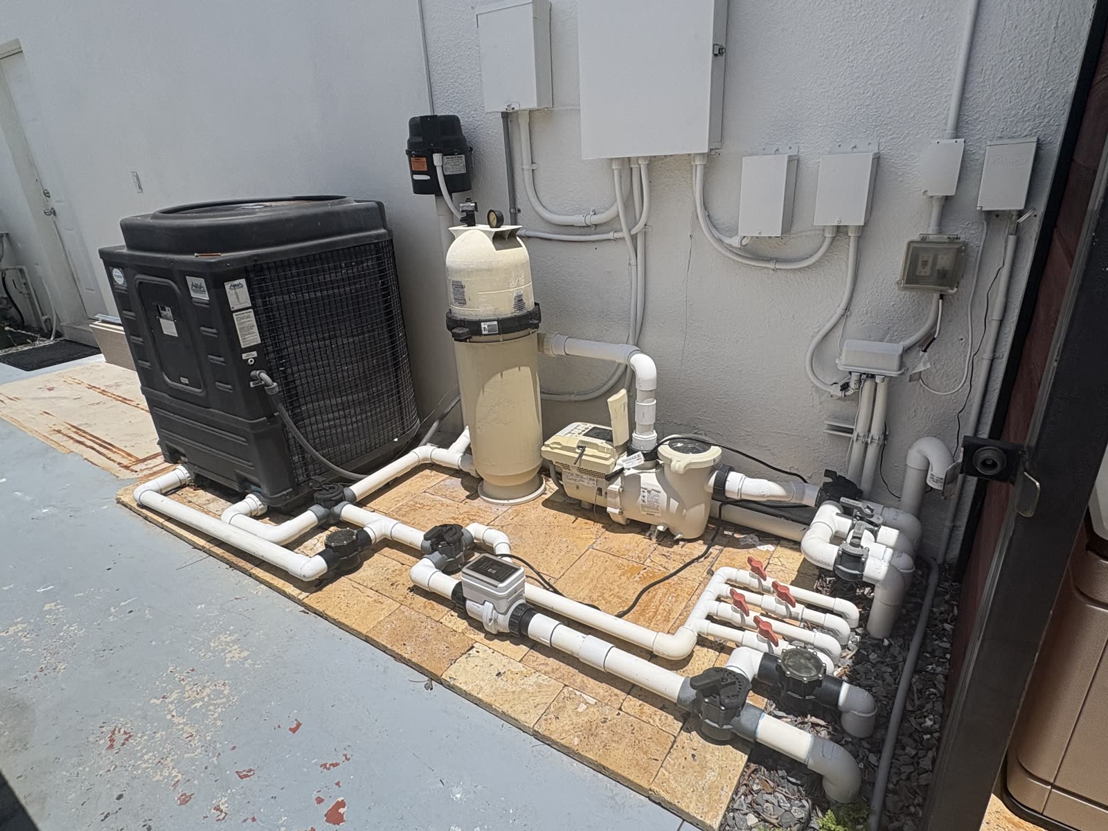 Pool equipment pad — pump, filter, and heater checked every visit